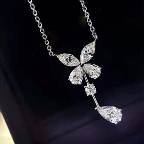 100% S925 Sterling Silver 5A Zircon Stitched Butterfly Pendant Necklace For Women No Fading Wedding Party Fine Jewelry Gifts