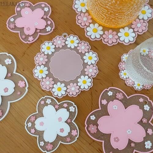 Sakura Coaster Cherry Blossom Student Cup Coaster Heat Insulation C Hangable Mug Coaster Anti-skid Table Mat Kitchen Accessories