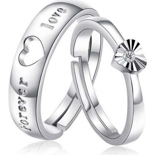 Simple Love Forever Love Couples Ring Opening Adjustable Heart Shaped Letters Lovers Rings Fashion Simple Jewelry