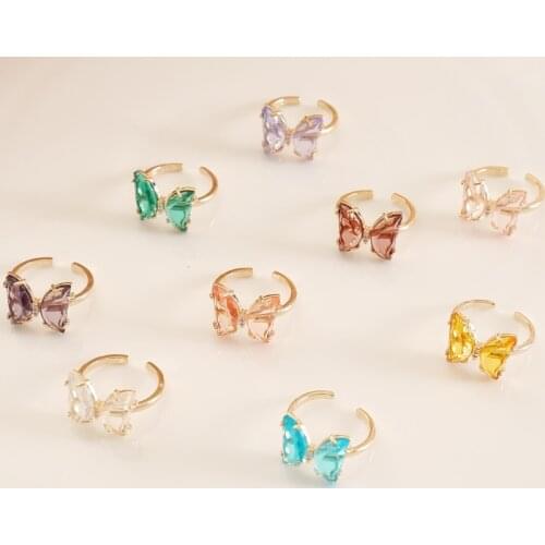 Various Colors Wholesale Female Personality Fashion Golden Women Finger Rings Bowknot Metal Wedding Jewelry Accessory Girl Gift
