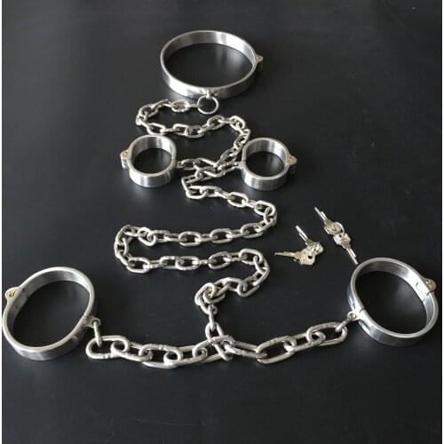 Adult Games BDSM Bondage Torture Lock Stainless Steel Slave Collar Handcuffs Ankle Cuffs Sex Toys For Couples Restraints Tools
