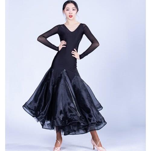 Standard Ballroom Dance Competition Dresses For Women Sexy Mesh Long Sleeve Waltz Tango Ladies Flamengo Dancing Dress DL5644