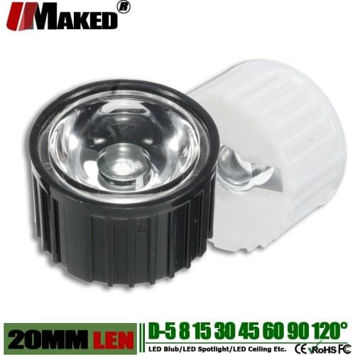 20MM LED Lens+Brackets 1W 3W 5W High power light beads lense 5 8 10 15 30 45 60 120 Angle PMMA Smooth face For led floodlights
