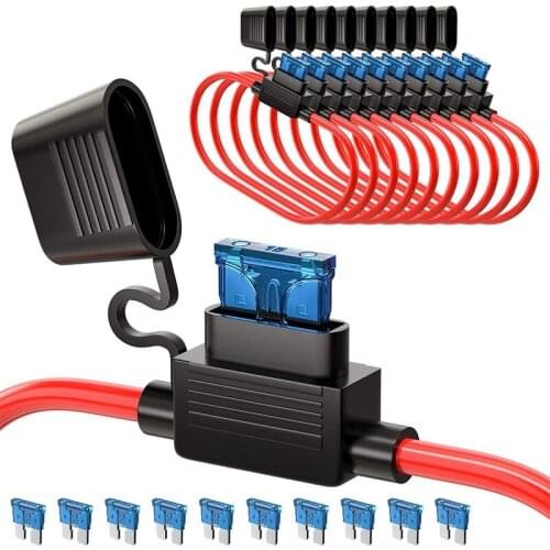Inline Fuse Holder ATC/ATO Add-a-circuit Car Fuse Holder 10 Pack Fuse TAP Adapter 16 Gauge 20AMP Blade Automotive Fuse Holder Wa