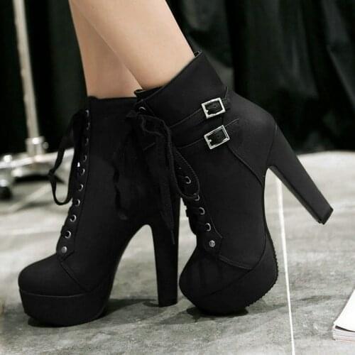 2020 Women Riding Boots Platform Thick Heel Women Ankle Boots Cross Tied Buckle Women Short Boots Autumn Winter Ladies Boots