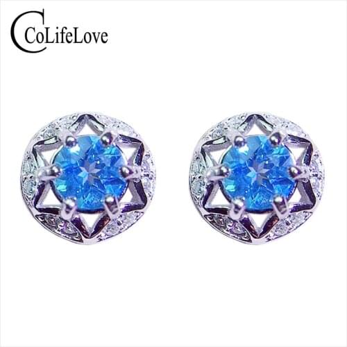 CoLife Jewelry Fashion 925 Silver Gemstone Earrings 5mm Natural Topaz Stud Earrings for Daily Wear Gift for Woman
