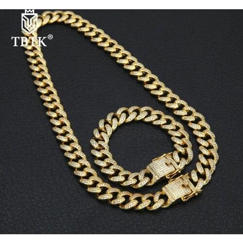 TBTK Necklace&Bracelet Jewelry Set Paved Bling Sparkling Zircon Stone Box Clasp Luxyry Fashion Jewelry Set for Man Lovers' Gifts