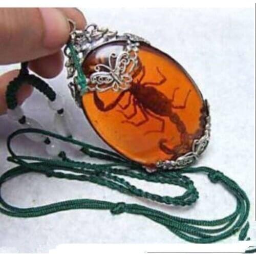 Hot sale new Style >>>>>Rare Tibet Silver Scorpion Beeswax amber necklace pendant