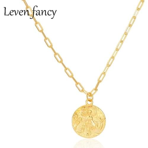100% 925 Sterling Silver Base Mermaid Design Popular Necklace Round Medallion Vintage Old Coin Medal Necklace With Gold Chain