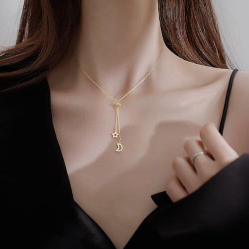 925 Sterling Silver Tassel Star Moon Charm Pendants Necklace For Women Girls Statement Party Fashion Jewelry dz718