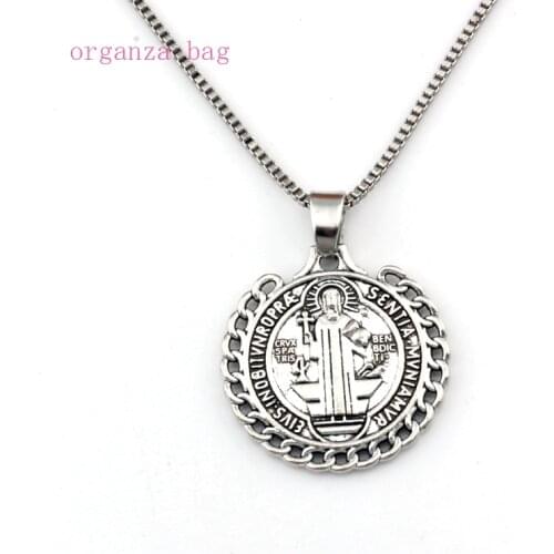 15pcs/lots Zinc Alloy Saint St Benedict de Nursia badge medal charm Pendant Necklaces 23.6inches 25.5x26.2mm Pendant A-560d