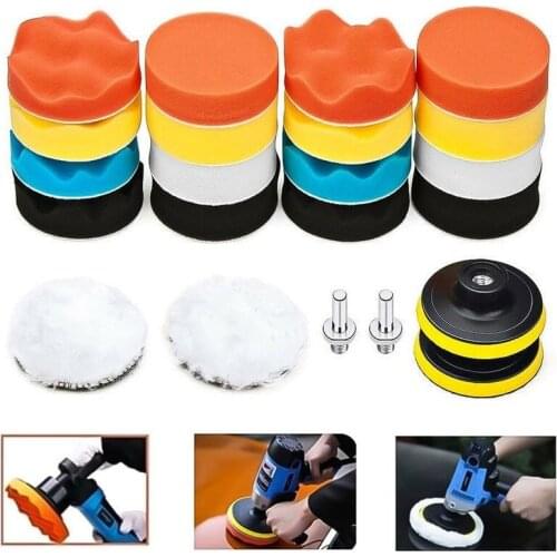 22Pcs/set Car Polishing Sponge Kit 3inch Buffing Pad With M10 Thread Wool Wheel Adapter Car Wash Auto Detailing Cleaning