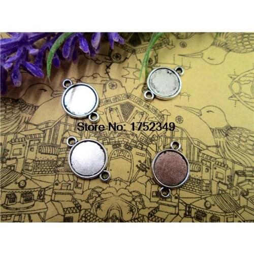40pcs--Antique Tibetan silver Cabochon Base Settings charm pendants, Base Settings connectors, 2 sided inner 10mm