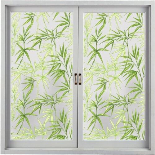 60cmx100cm Green Bamboo Leaves Pattern glue-free electrostatic glass film window opaque home sliding door bathroom privacy film