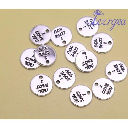 80pcs/lot--10mm, letter chams,Antique silver plated letter Round I love you charms,DIY supplies,Jewelry accessories