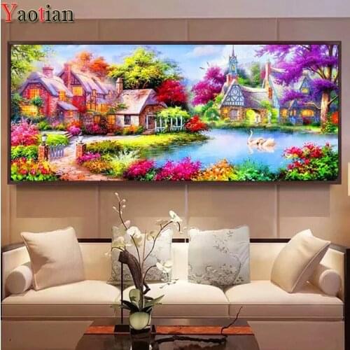 Village hut lakeside scenery Diamond painting Full Square Round drill DIY Diamond Embroidery Cross stitch Kits mosaic home decor