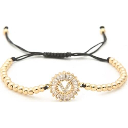 Micro pave Copper White cz Cubic Zirconia rope adjusted Beads Bracelet 26 Alphabet Initial Charm Braided Bangles Letters kfh3