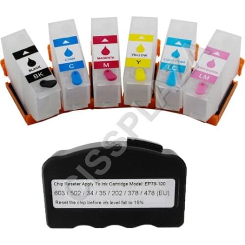 CISSPLAZA 1xT378 378XL Refill Ink Cartridge with one time Chip + resetter compatible for Epson XP-8500 XP-8505 XP-8600 xp-8605