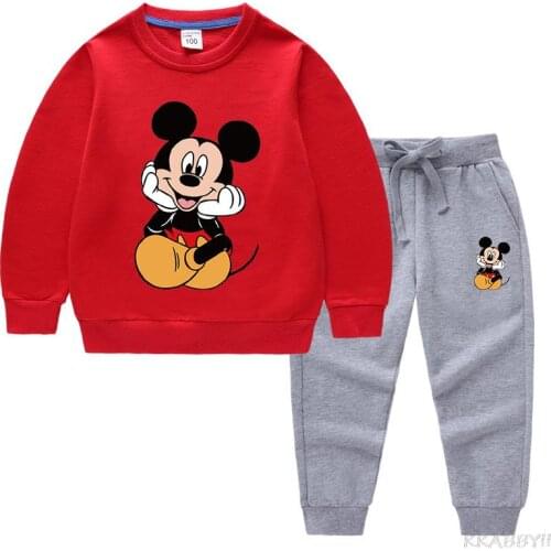 Disney Mickey Spring autumn new childrens wear childrens hoodie trousers two-piece cotton long sleeve suit
