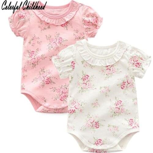 Baby Girl Clothes Short-Sleeve Peter Pan Collar Bodysuits Newborn Baby Sweet Floral Girls Bodysuit Bodies Toddler Outer Wear