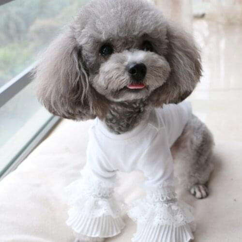 Cotton Dog T-shirt Lace Sleeve Dog Clothes Spring Autumn Pet Clothing Pajamas Garment Puppy Yorkies Pomeranian Poodle Costume XS