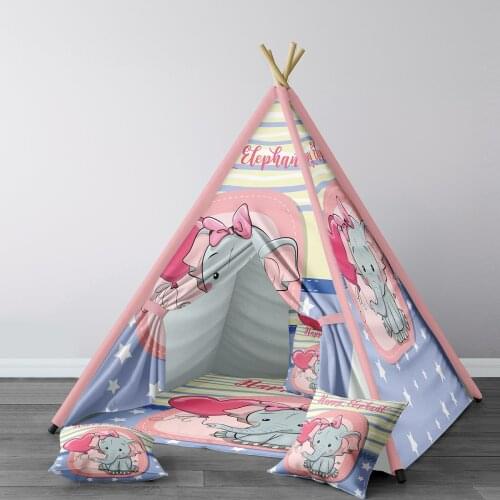 Play Tent for Kids Wigwam Portable Indoor Playground Tents Children Bedrooms Happy Elephant Pink Model 018