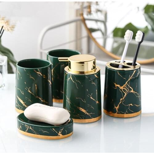 European Style Marbled Ceramic Bathroom Kit Soap Dispenser Gargle Cup Toothbrush Cup Kitchen Bathroom Decoration Accessories New