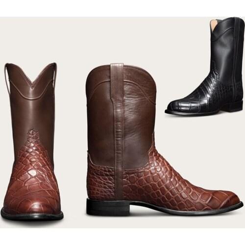 Classics Men West Cowboy Boots High Tube Retro Handsome 2021 Male Crocodile Pattern Europe And America Footwear Large Size