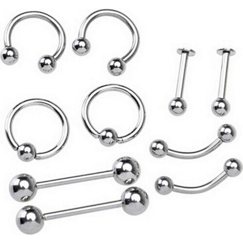 10PCS Stainless Steel Nose Labret Horsetoe Piercing Ring ball closure Eyebrow Piercing rook nipple Genitals Jewelry Tongue Bar