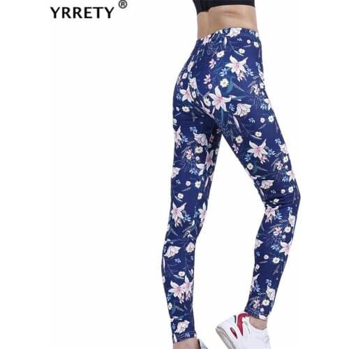 YRRETY High Waist Leggings Push Up Sport Women Fitness Running Navy Flower Pants Workout Sportswear Gym Tights New Ankle Length