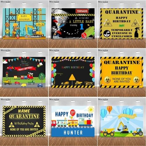 MOCSICKA Birthday Backgrounds Construction Zone Excavator Truck Crane Builder Boy Newborn Photography Backdrops For Photo Studio