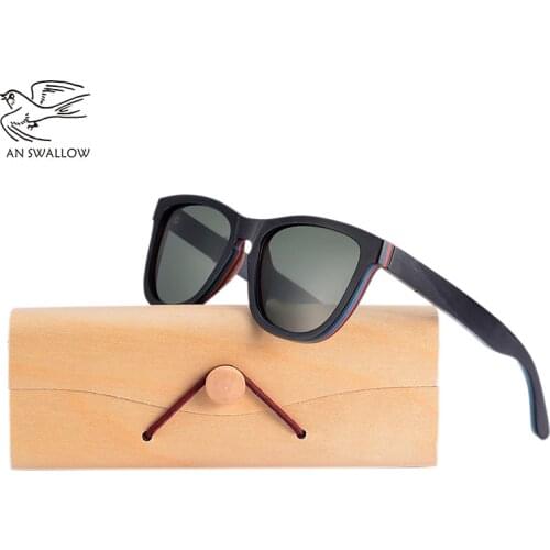 AN SWALLOW BRAND DESIGN Men Sunglasses Bamboo Sunglasses Handmade Wooden Frame Polarized Mirror Lens Classic Gafas de sol UV400