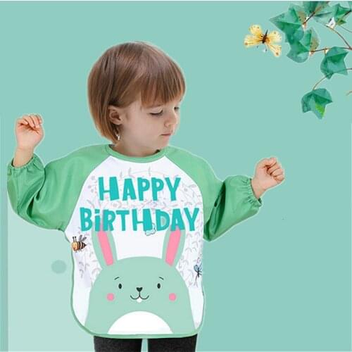 Cartoon Childrens Smock Long Sleeve Baby Bib Kids Waterproof Painting Apron Breathable Fabric Easy To Clean Animal Baby Bibs