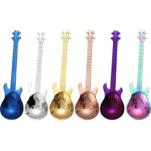 New Fashion Guitar Shaped Coffee Spoon Stainless Steel Multi-color Creative Coffee Tea Spoon Kitchen Dessert Drinking Spoon