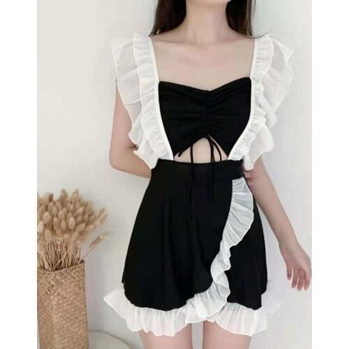 2021 New Korean Sexy One Piece Dress Swimsuit Women Beachwear High Waist Swimwear Female Slimming Bodysuit Bathing Suit