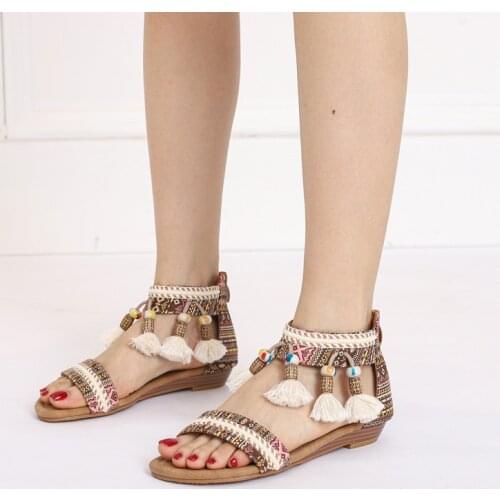 Summer New Fashion Women Fringe Embellishment Feminine Temperament Sandals Female Flat Shoes