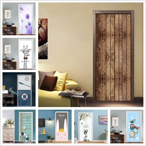 Wooden Door Wallpaper Self-adhesive Removable DIY Stickers For Doors Living Room Bedroom Kids Room Home Decor Renew Vinyl Mural
