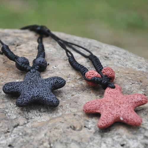 Wholesale Star Lava Stone Beads Pendants & Necklaces Wax Rope Long Necklace Jewelry For Women Nature Stone Suspension Decoration
