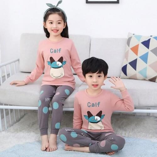 TUONXYE Boys Girls Pajamas Set Children Pink Cow Cotton Kids Long Sleeve Pijama Baby Sleepwear Clothing