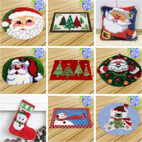 Pulaqi Merry Christmas Latch Hook Pillows Sets Embroidery Carpets Cushion Latch Hook for Needlework Stocking for Room Handmade F