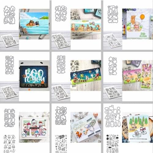 Various Animals Bear Bunny Squirrel Fox Rat Funny Time Cutting Dies With Clear Stamps Basic Phrase DIY Scrapbooking 2020 New