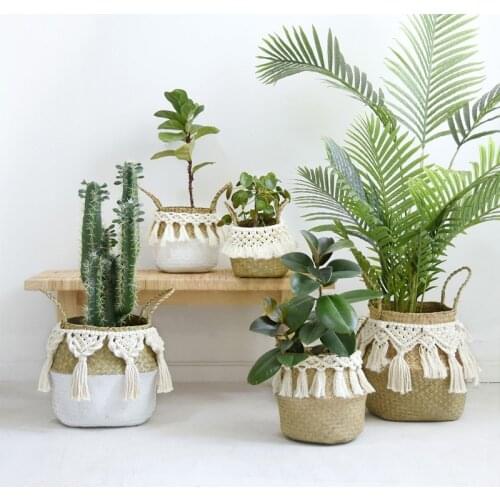 Hand-woven Straw Basket Storage Basket Storage Basket Decoration Flower Pot Ins Wind Home Decoration Plant Basket