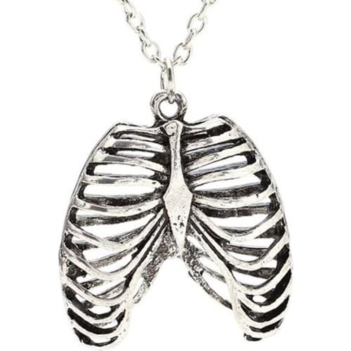 Silver Color Human Rib Cage Lung Pendant Necklace Skeleton Goth Punk Medical Stainless Steel Jewelry Gift For Nurse Doctor