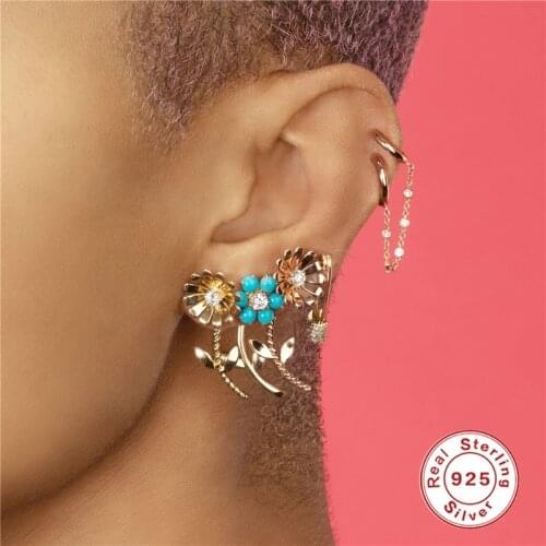 Aide 925 Sterling Silver Earrings for Women 2021 Trend Gold Flower Pendientes Plata 925 Stud Earring Girls Jewelry Gifts Brincos