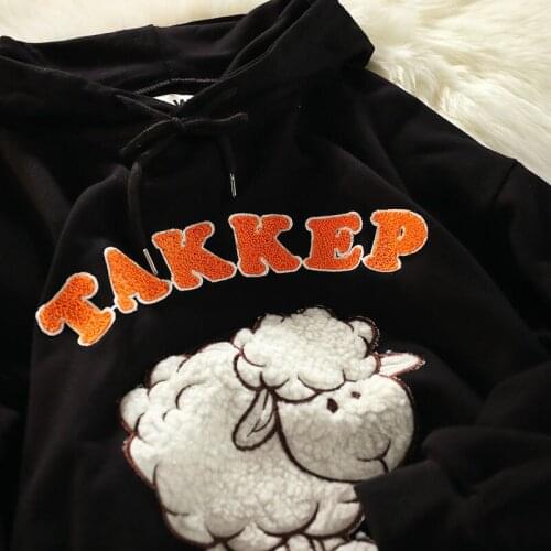 Original Design Cute Sheep Embroidery Hoodies Kawaii Teens Girls Long Sleeve Tops 2021 Autumn New Harajuku Couples Hip Hop Goth