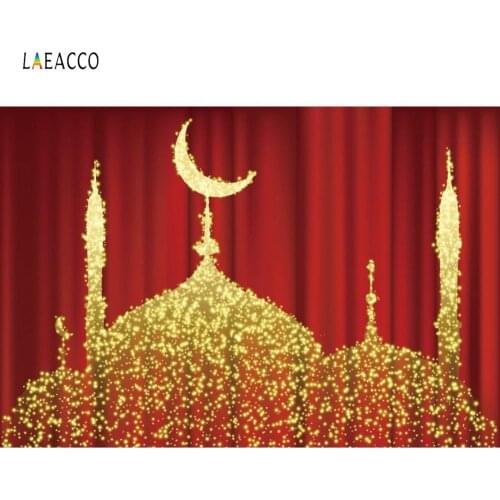 Vinyl Backdrops Gold Church Moon Dots EID Ramadan Red Curtain Party Baby Portrait Photo Backgrounds Photocall Photo Studio