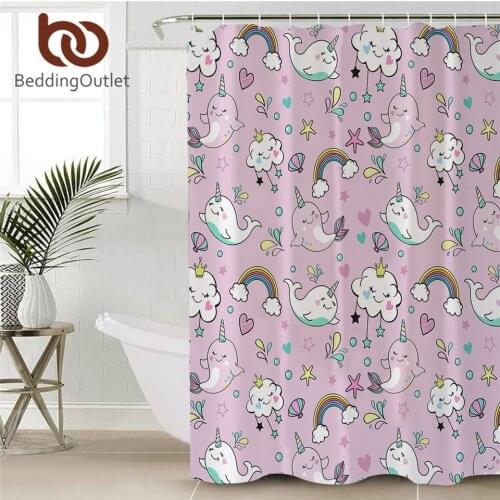 BeddingOutlet Cute Whale Shower Curtain Narwhal Unicorn Bathroom Curtain Cartoon Pink Bath Curtain Clouds Rainbow cortina ducha