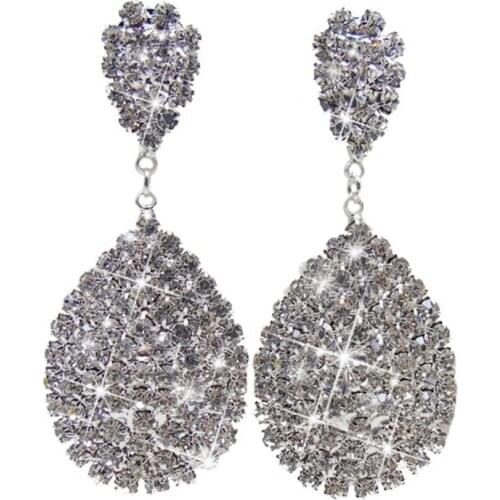 Women Fashion Rhinestone Waterdrop Dangle Stud Earrings Wedding Party Jewelry