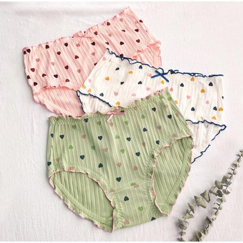 Womens Panties Cotton Ladies Underwear Sexy Ruffle Bow Briefs Women Printed Sweet Plus Size Elastic Breathable Panty Lingerie