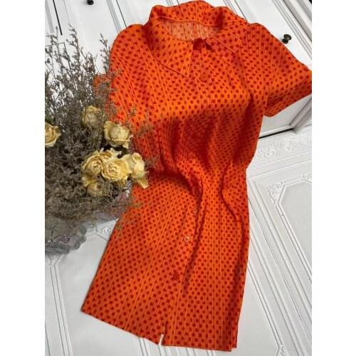 Japan Issey Miyake Folded Ladies Buttoned Dress Printed Polka Dot Lapel Button Cardigan Outer Pleated Cardigan Dress Jacket